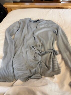 Light Blue Tie-Waist Knit Cardigan Sweater